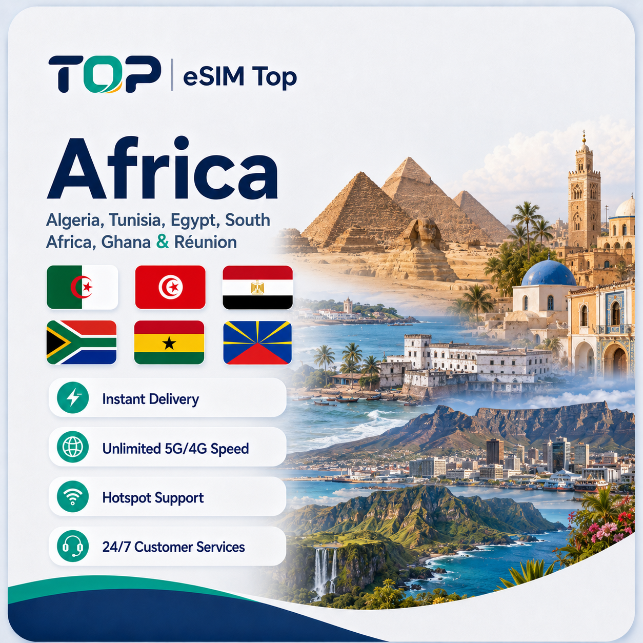 Africa 6 Countries eSIM data plans with instant delivery and reliable local network coverage
