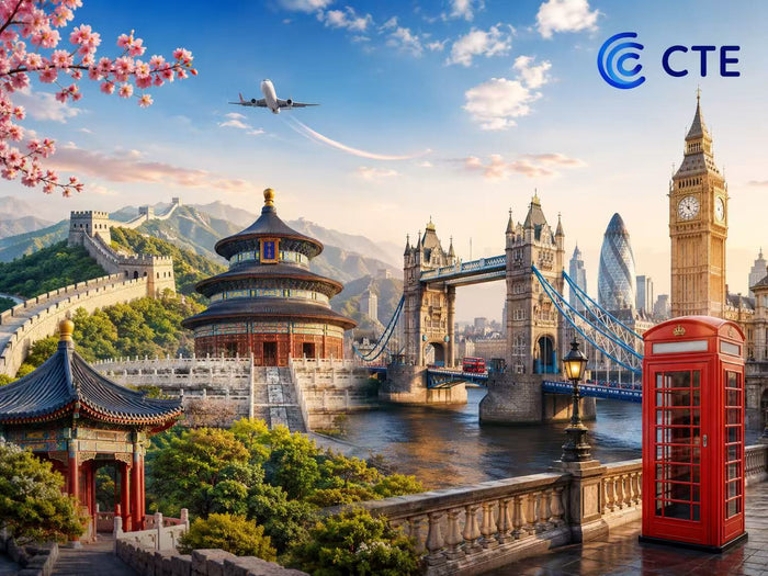 CTE China and UK travel SIM plan with mobile data, EU roaming and UK calling minutes