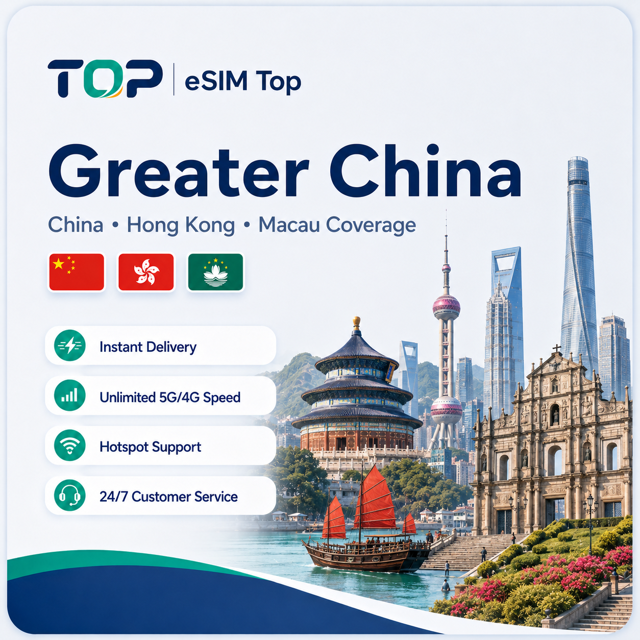 Greater China eSIM data plans with instant delivery and reliable local network coverage